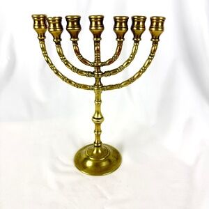 Heavy Solid Brass 10in Menorah 7 Candle Cups Hanukkah Chanukah Excellent Gift
